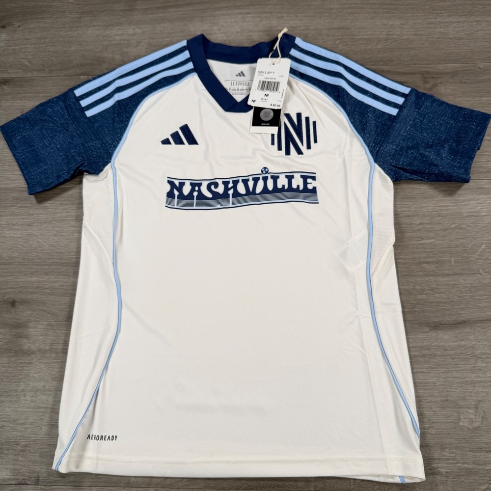 Adidas Nashville SC 2025 Third Jersey JI7334 Youth Size M (11-12Y) Beige/Blue